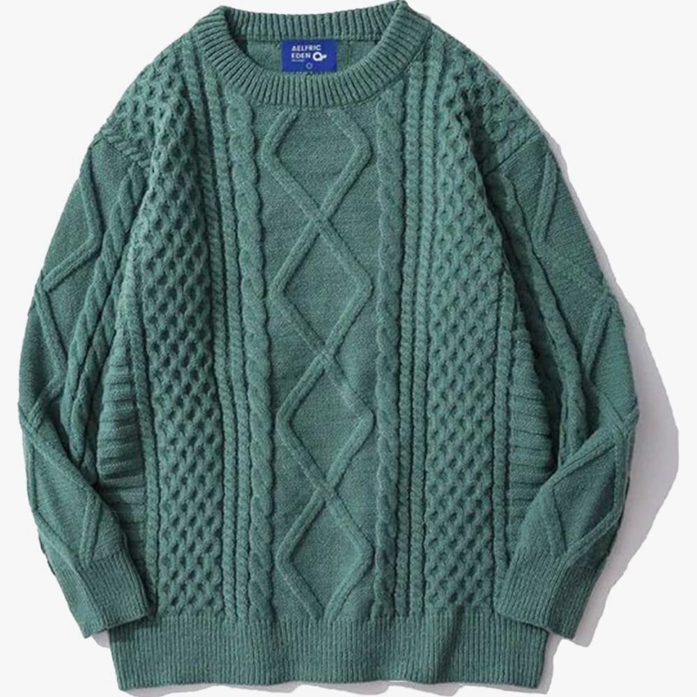 Aelfric Eden Knit Sweater‎ Solid Vintage Pullover Unisex Woven Crewneck L Nwt